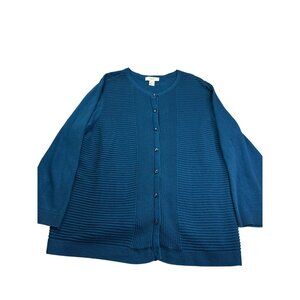 Cj Banks Womens Button Front Cardigan Sweater Size 2X Dark Teal Ribbed Cotton